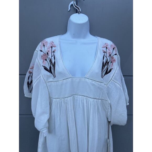 St Roche Lake Gauze Midi dress Ivory and Pink Embroidered w/Pockets Sz M NWT - Picture 8 of 16